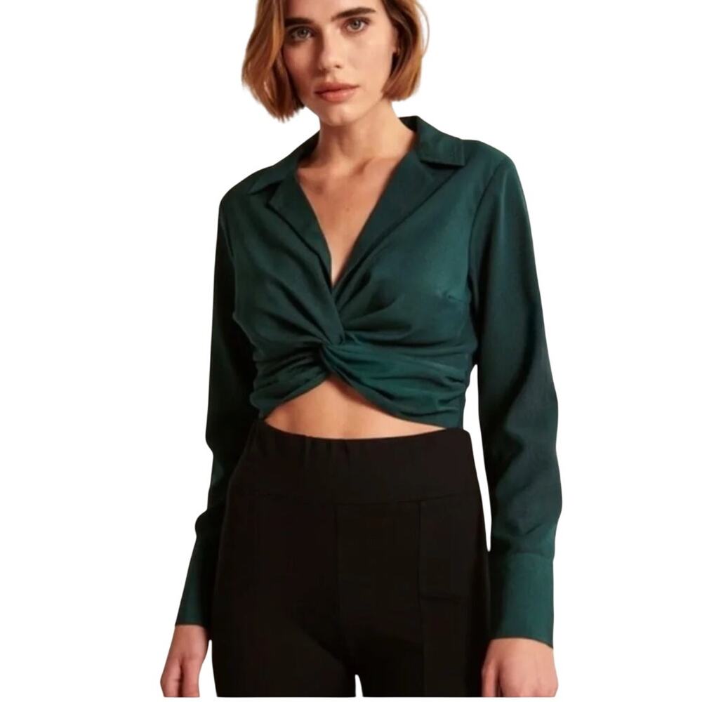 Elastic Abercrombie & Fitch Long Sleeve Crop Top L Blouse Dark Academia